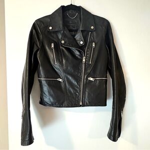 Diesel Women’s Black Buffalo Leather Moto Jacket – Size Small